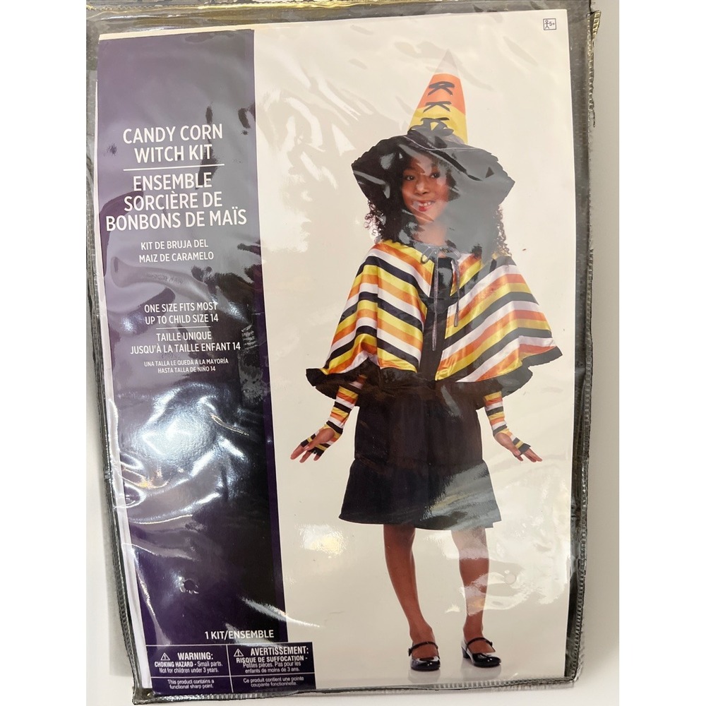 New 3-Piece Candy Corn Witch Kit Fits Up To Child Size 14 Halloween Costume Mask